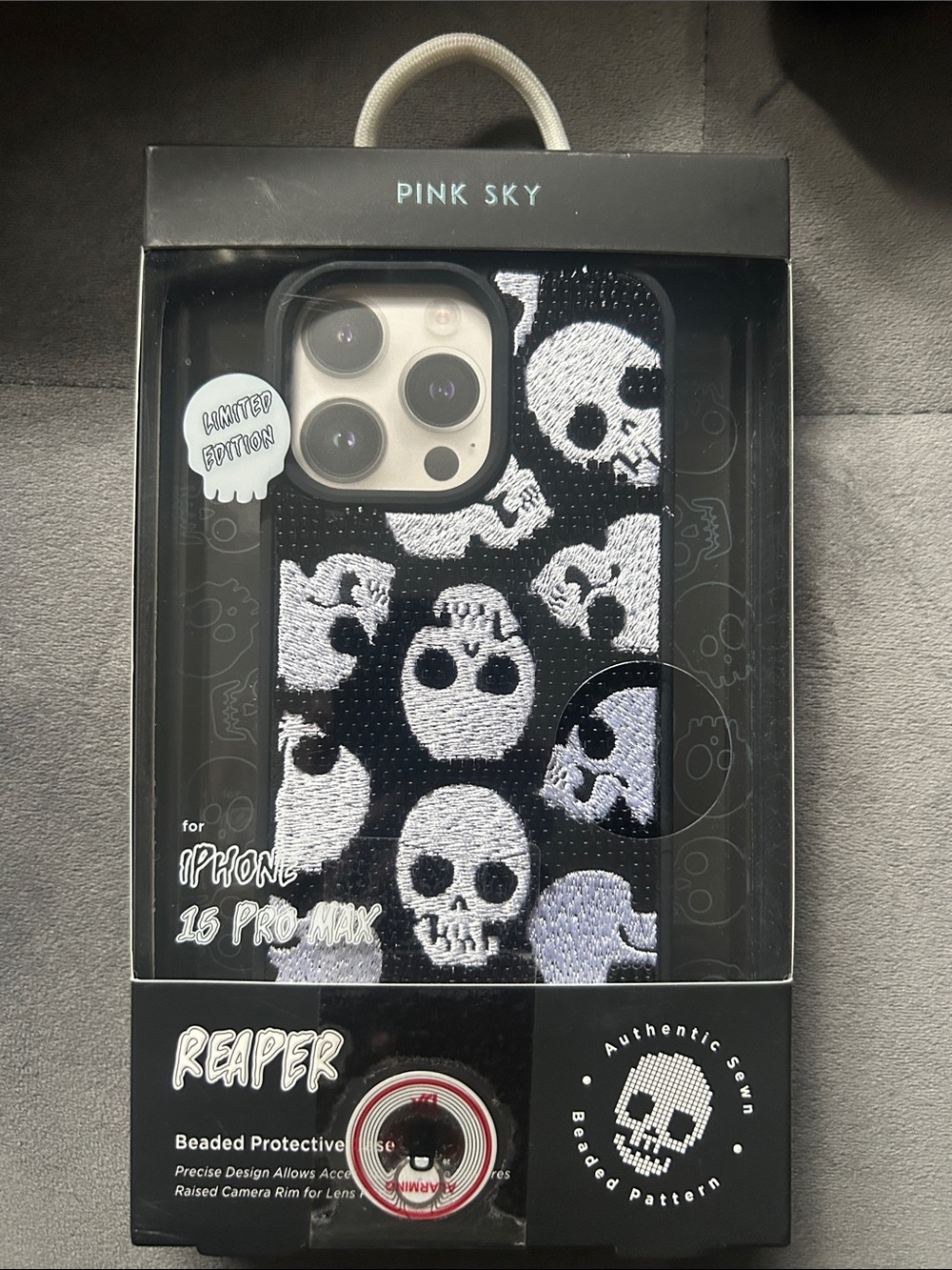 Reaper Skull Beaded Protective Case for iPhone 15 Pro Max — Black & White